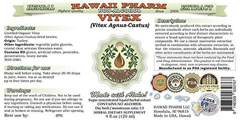 Vitex Agnus-Castus Extrato Líquido Sem Álcool, Orgânico, Glicerina de Bagas Secas, Hawaii Pharm, EUA 118 ml