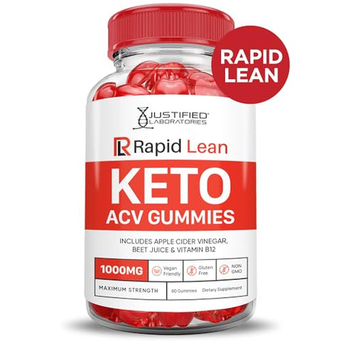 Justified Laboratories - (2 Pacotes) Gomas Rapid Lean Keto ACV Fórmula Avançada 1000MG Rapid Lean Keto Gomas Vinagre de Maçã Formulado com Romã e Beterraba em Pó B12 Vegano Não GMO 120 Gomas