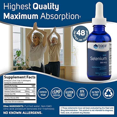 Líquido Iônico de Selênio 300 mcg | Antioxidante, Suporte à Imunidade, Saúde da Tireoide | Vegano, Sem Glúten, Não-OGM | 60 ml (2 pacotes), 96 porções - Trace Minerals