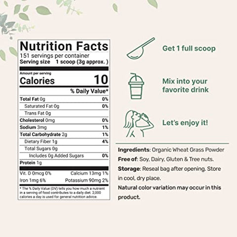 Pó de Grama de Trigo Orgânico 454g | Rico em Vitaminas, Fibras e Minerais | Suporte à Função Digestiva | Vegano - Micro Ingredients