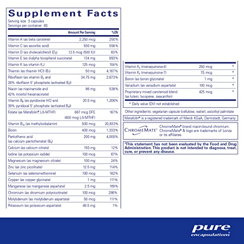 Nutrient 950 com Vitamina K 180’s – Multivitamínico de Alta Qualidade - Pure Encapsulations
