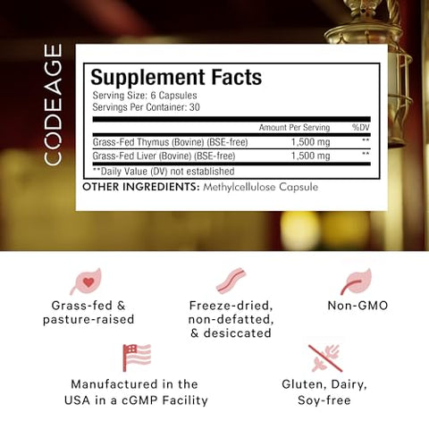 Superalimento de Timo de Gado Criado a Pasto, Liofilizado, Não Desengordurado, Timo Desidratado – 100g - Codeage