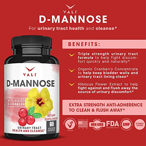 D-Mannose 1000mg – Fórmula para Saúde do Trato Urinário. Pó de Fruta de Cranberry Orgânico - VALI