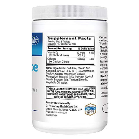 Vitamins – Cálcio Citrato + D3 Máximo, 400 Comprimidos - 21st Century
