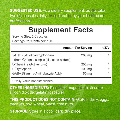 DEAL SUPPLEMENT - Griffonia Seed Extract 98% Africano | 5-HTP 200mg | 240 Cápsulas | Fórmula 4 em 1 | Com L Theanine e L Tryptophan