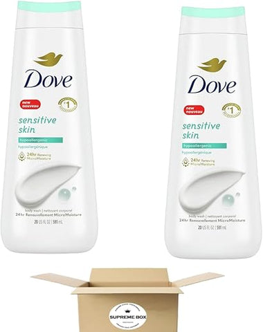 SUPREME BOX - Dove Sabonete Líquido para o Corpo Pele Sensível 590 ml – Kit com 2 unidades (1180 ml no total)
