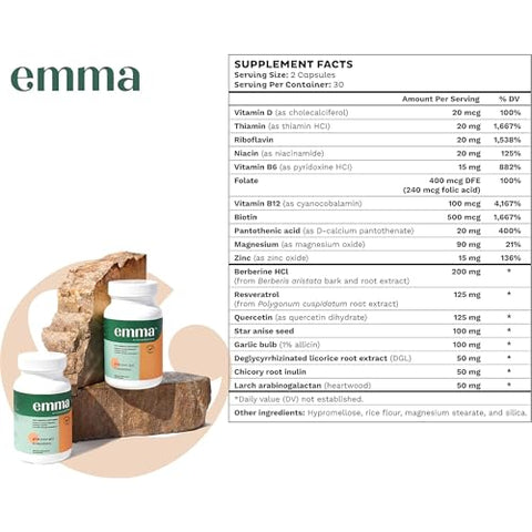 Doctors Endorsed – Suplemento para Saúde Intestinal – 60 Cápsulas – Alívio de Gases e Inchaço, Reparação do Intestino Permeável com Magnésio, Berberina, Vitamina D, Quercetina - Emma