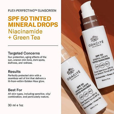 ODACITE - Protetor Solar Tonalizante SPF 50 Flex-Perfecting™ Mineral Drops TWO – 30ml