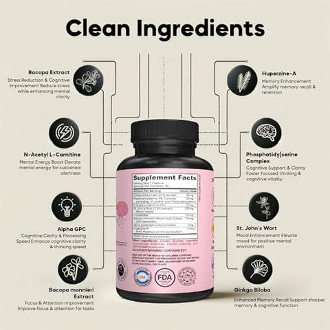 Kaitamin - Nootropic Vitamin Brain Matrix – Ginkgo Biloba, Huperzine A, Bacopa Monnieri, L-Carnitine, Phosphatidylserine – Melhora Memória e Concentração