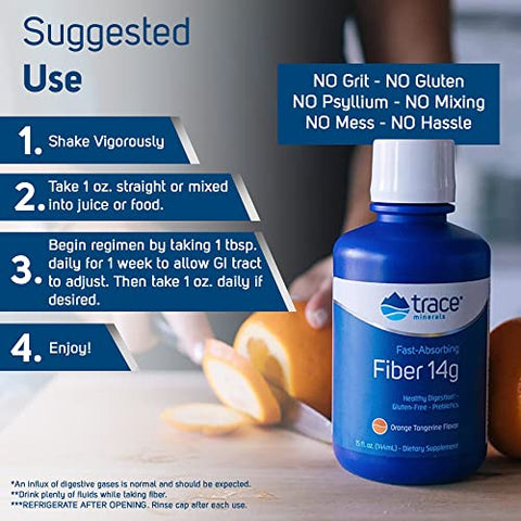 Fibra Líquida de Absorção Rápida 14g | Aditivo Natural para Digestão Saudável e Movimento Intestinal Normal | Sem Glúten | Laranja Tangerina | 14g, 450ml - Trace Minerals