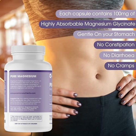 Pure Micronutrients - Suplemento de Magnésio Glicinato Puro Micronutrients 200mg, 180 Cápsulas