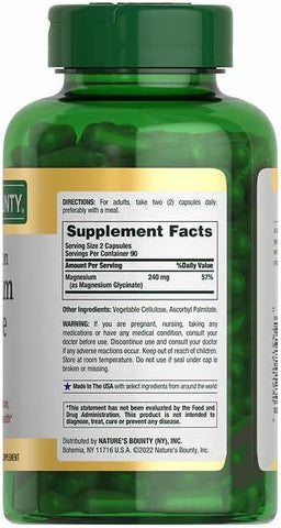 Generic - Natures Bounty Magnésio Glicinato – Frasco Grande / 180 Cápsulas 240 mg, Suprimento de 90 Dias para Apoiar o Relaxamento Muscular, Saúde Óssea, Cardíaca e Nervosa