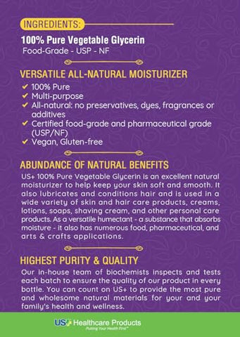 US+ - Glicerina Vegetal Pura 100%% – Farmacêutica | 100ml
