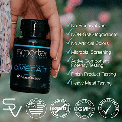 SmarterVitamins - (3 Pack) Ômega 3 de Peixe Smarter, Sabor de Frutas Vermelhas, Sem Sabor de Peixe, 2000mg, DHA EPA Triplo Forte para Suporte Cerebral, Articular e Cardíaco, Feito com AlaskOmega®