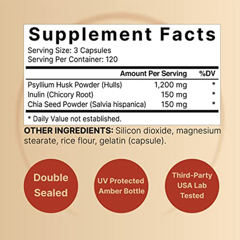 Cápsulas de Casca de Psyllium 1500mg Por Porção, 360 Unidades, com Inulina – Compre Agora! - NatureBell