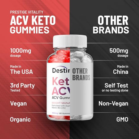 Indelo - Destiny Keto ACV Gummies (3 Pacotes) – Fórmula Avançada Destiny Keto Plus ACV Gummies Vinagre de Maçã, Gerenciamento de Peso, Suplemento Dietético Destiny ACV para Homens e Mulheres (180 Gummies)