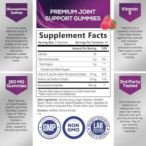 Nature's Nutrition - Gomas Nature’s Joint Support Glucosamina + Vitamina E – Suporte Articular para Desconforto Ocasional nas Costas e Joelhos
