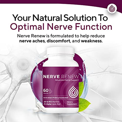 Suporte Avançado para Nervos – 300mg Ácido R-Alpha Lipoico Estabilizado, Complexo de Vitaminas B, Benfotiamina, Ervas para Suporte Rápido – 60 ct - NERVE RENEW