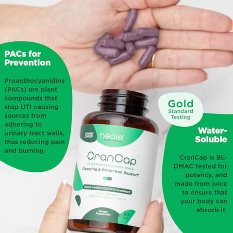 CranCap - Heale – Cranberry Pills 90 Cápsulas – Saúde do Trato Urinário – 36mg de PACs Potentes – Não Transgênico, Vegano, Sem Glúten
