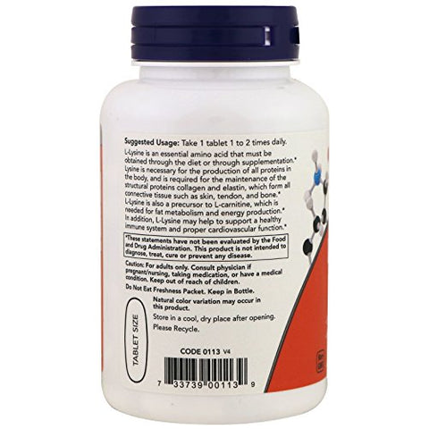 L-Lisina 1000mg, 100 Comprimidos (Pacote com 2) – Aumente sua saúde com L-Lisina de alta qualidade - NOW Foods