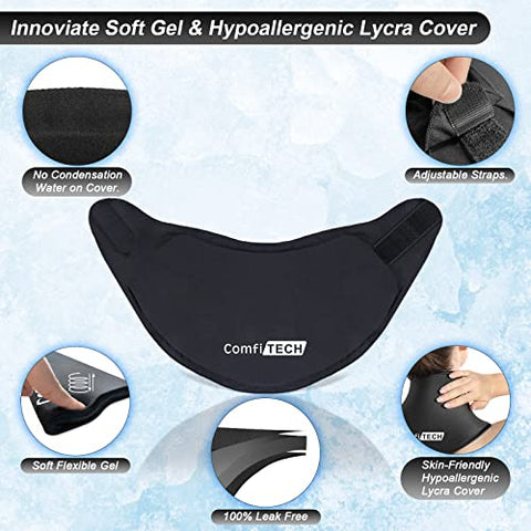 Comfitech - ComfiTECH – Envoltório de Gel Ice Pack para Alívio de Dor no Pescoço e Cervical – Compressa Fria Reutilizável para Lesões Esportivas, Inchaço, Pressão no Escritório e Recuperação de Cirurgias – Médio, Preto