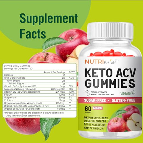 NutriKrisp - Gummy Keto ACV para Perda de Peso Avançada  | Fórmula Avançada com Vinagre de Maçã | 100% Natural e Eficaz | Resultados Rápidos e Duradouros