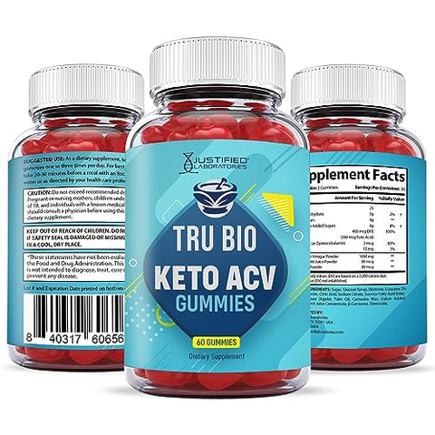 2 Pack Tru Bio Keto Gummies 1000MG ACV com Suco de Romã, Beterraba e Vitamina B12 – 120 Gummys - Justified Laboratories