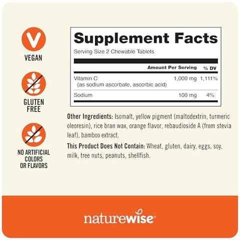 Vitamina C 1000mg Comprimido Mastigável – Suporte para Sistema Imunológico Saudável - NatureWise