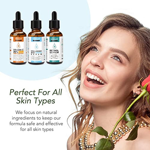 ELBBUB - Sérum Facial Anti-Idade 3 em 1: Vitamina C, Retinol e Ácido Hialurônico – 3 Frascos de 30ml cada (90ml no total)