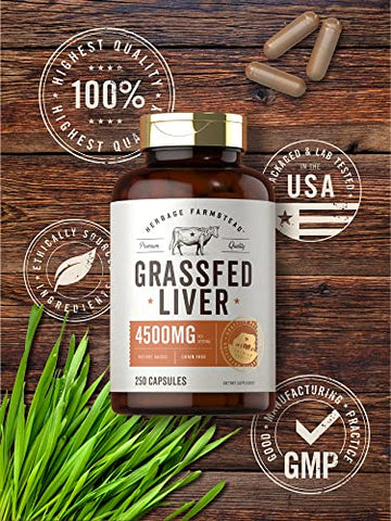 Fígado Bovino em Cápsulas 4500mg | 250 Unidades | Suplemento Desidratado | Livre de Transgênicos, Sem Glúten | por Herbage Farmstead - Carlyle