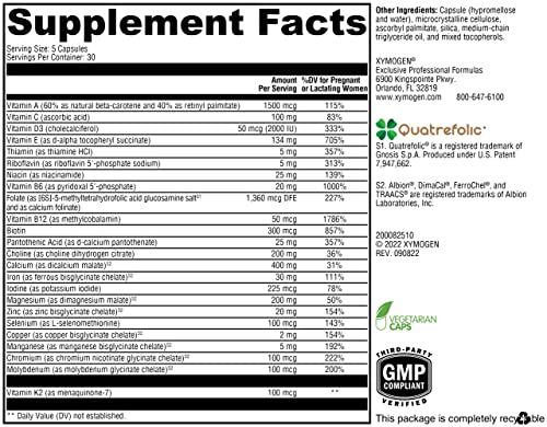 Prenatal Essentials – Vitaminas Pré-Natais com Suporte Mineral – Multivitamínico Pré-Natal com Bioativo Folate Methyl (5-MTHF) Minerais Suaves para Promover Absorção Ótima – XYMOGEN Prenatal Essentials - XYMOGEN