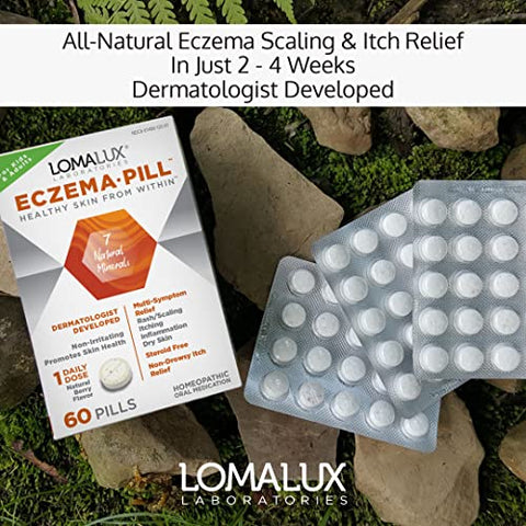 Loma Lux - Pílula Natural para Eczema Tratamento de Pele Coceira Minerais que Aliviam Desenvolvida por Dermatologistas para Crianças e Adultos Elimina e Previne Escamação, Inflamação e Coceira do Eczema Sem Produtos Químicos Agressivos