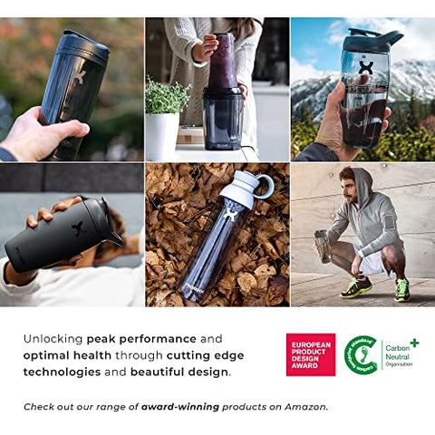 Pro Shaker Bottle | Recarregável, Potente para Batidas de Proteína Suaves | Inclui Armazenamento de Suplementos – Livre de BPA | Copo de 600ml (Cinza Legal) - Promixx