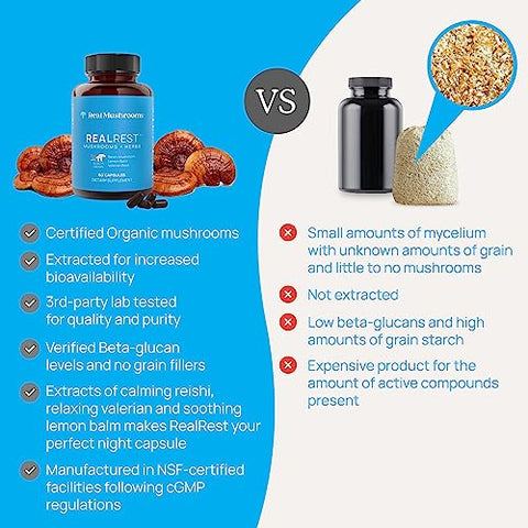 RealRest – Cápsulas de Reishi para Relaxamento (60 unid) – Reishi Orgânico com Melissa – Complexo de Cogumelos para Descanso - Real Mushrooms