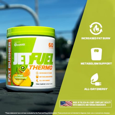JetFuel Tropic Thunderburst: Pó Termogênico para Queima de Gordura, ZumXR Cafeína, Carnitina, Teanina, para Homens – 100g - GAT SPORT