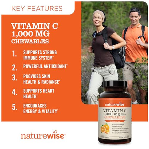 Vitamina C 1000mg Comprimido Mastigável – Suporte para Sistema Imunológico Saudável - NatureWise
