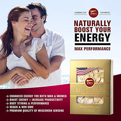 Zen Ginseng - 2 Caixas de Fatias de Ginseng Americano do Wisconsin – Energia e Desempenho Aprimorados – 100g