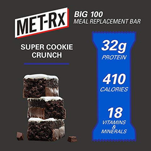 Big 100 Barra de Proteína, Substituto de Refeição, 32g Proteína, Super Cookie Crunch, 9 Barras (Pacote de 1) - MET-Rx