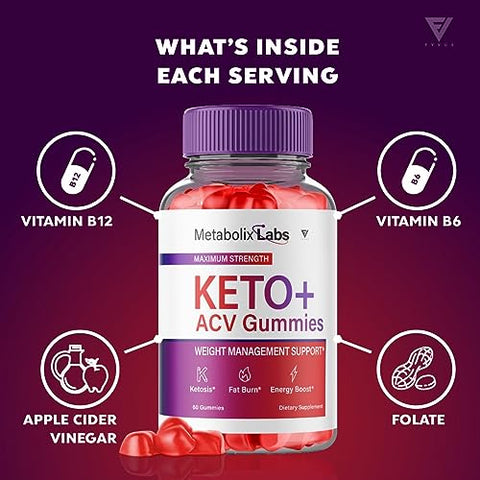 Fyvus - (3 Pacotes) Metabolix Labs Keto ACV Gummies – Suplemento Avançado para Perda de Peso, Metabolic Keto Plus ACV Vinagre de Maçã 1000MG Folate (180…)