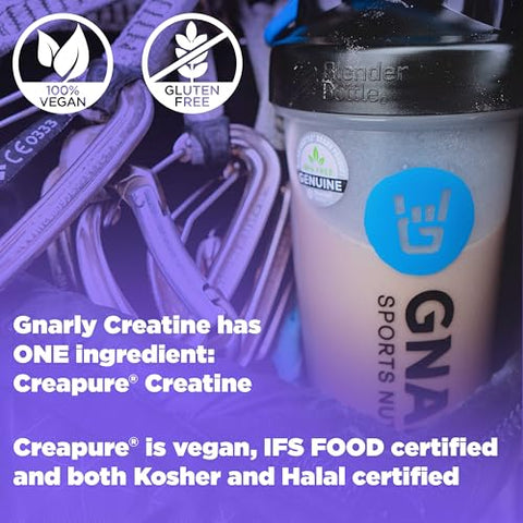 Creatine Powder – Creapure, Suplemento Vegano de Creatina, Certificado NSF Sport, Recuperação Otimizada, Nutrição Esportiva, 5g Monohidrato de Creatina, Sem Sabor (450g) - Gnarly Nutrition