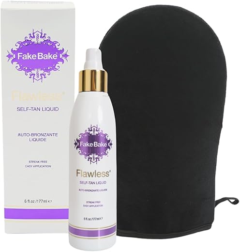 Flawless Autobronzeador Líquido Sem Manchas, Duradouro e com Brilho Natural para Todos os Tons de Pele – Inclui Luva Profissional para Aplicação Fácil, Coco Preto - Fake Bake