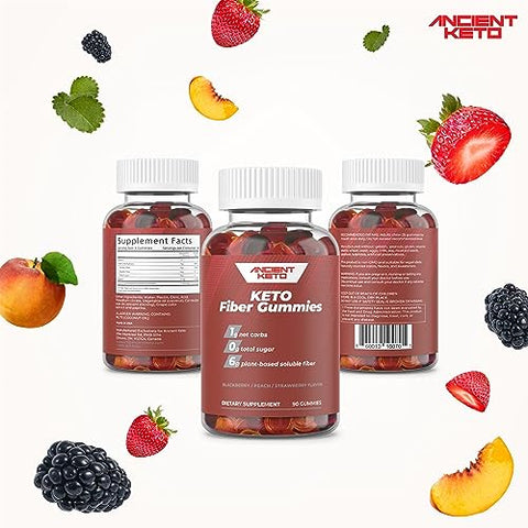 Ancient Keto - Gomas de Fibra Keto Sem Açúcar para Adultos | Suplemento Vitamínico Keto para Homens e Mulheres | Prebióticos à Base de Plantas de Alta Fibra, Suplemento de Fibra Solúvel, Goma Vitamínica para Adultos | Marca: Sugar Free Keto Gummies