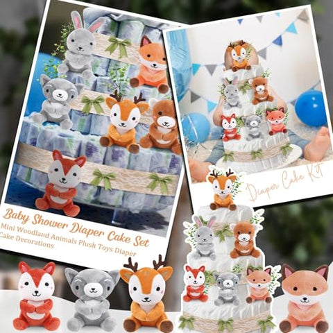 YLOLUL - Kit de Bolo de Fraldas com 23 Peças – Animais da Floresta – Decorações para Chá de Bebê – Mini Animais de Pelúcia – Bolo de Fraldas de Animais da Selva para Chá de Bebê e Festa de Aniversário – Suprimentos de Mesa