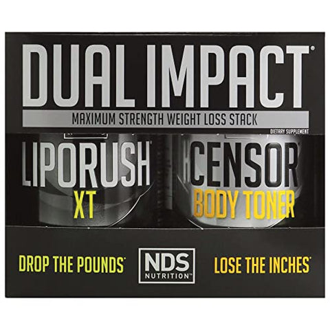 LIPORUSH - NDS Nutrition Dual Impact Stack – Resultados Sérios com Teacrine, L-Carnitina, CLA – Censor 90 Softgels XT 60 Cápsulas