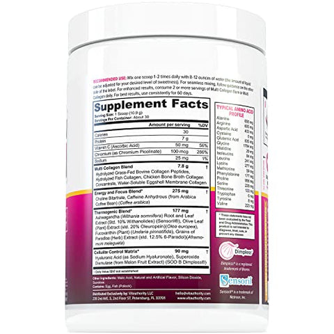 Vitauthority - Multi Colágeno Burn: Peptídeos de Proteína Hidrolisada Multi-Tipo com Ácido Hialurônico, Vitamina C, SOD B Dimpless, Colágeno Tipos I, II, III, V e X, com Cafeína