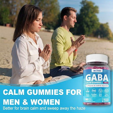 Nextdia - GABA Gummies 500 mg – Gomas Calmantes sem Açúcar com L Teanina, 5-HTP, Vitaminas D3, B12, Ashwagandha, Livre de Melatonina para Calma Mental, Humor, Melhor Sono, Suplemento de GABA para Adultos
