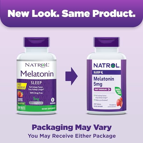 Sleep Melatonin 5mg – 200 Comprimidos de Melatonina de Dissolução Rápida com Sabor de Morango para Auxiliar o Sono Noturno de Adultos – Fornecimento de 200 Dias - Natrol