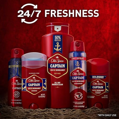 Red Collection Body Wash for Men – Fragrância Capitão – 710 ml (Pacote com 4 unidades) - Old Spice