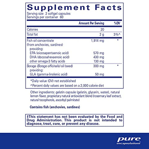 EFA Essentials | Óleo de Peixe e Óleo de Borragem em Forma de Triglicerídeos | 120 Cápsulas Softgel - Pure Encapsulations