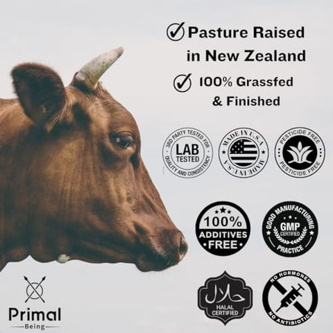 Colostro de Carne Bovina Alimentada com Capim – Suporte à Função Imunológica, Saúde Intestinal, Cabelo, Anti-Envelhecimento, Desempenho Atlético, Recuperação – 90g Pó sem Sabor, 3000mg por Porção - Primal Being
